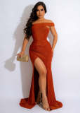 Sexy Solid One Shoulder Split Evening Dress LSD-83163