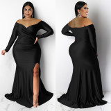 Plus Size Sexy V Neck Solid Color Split Maxi Dress NNWF-7749