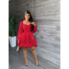 Solid Color Ruffle Big Swing Mini Dress FOSF-8320
