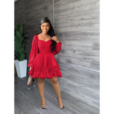 Solid Color Ruffle Big Swing Mini Dress FOSF-8320