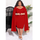 Plus Size Solid Color Shawl Sleeve Slim MidI Dress NNWF-7733