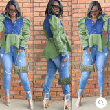 Fashion Patchwork Denim Ruched Sleeve Top ZDF-31259