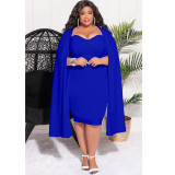 Plus Size Solid Color Shawl Sleeve Slim MidI Dress NNWF-7733