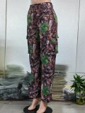 Fashion Leaf Print Straight Pocket Cargo Pants GSMJ-1096