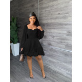Solid Color Ruffle Big Swing Mini Dress FOSF-8320