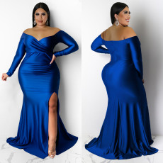 Plus Size Sexy V Neck Solid Color Split Maxi Dress NNWF-7749