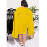 Plus Size Solid Color Shawl Sleeve Slim MidI Dress NNWF-7733