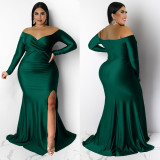 Plus Size Sexy V Neck Solid Color Split Maxi Dress NNWF-7749