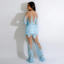 Sexy See-Through Cardigan Tops And Wide Leg Pants Suit CYA-900127