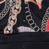 Plus Size Printed Patchwork Zipper Tight Jumpsuit NY-10276