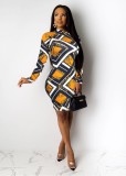 Fashion Print Long Sleeve Slim Mini Dress QZX-6269