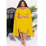 Plus Size Solid Color Shawl Sleeve Slim MidI Dress NNWF-7733