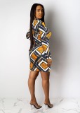 Fashion Print Long Sleeve Slim Mini Dress QZX-6269