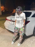 Fashion Leaf Print Straight Pocket Cargo Pants GSMJ-1096