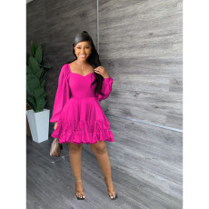 Solid Color Ruffle Big Swing Mini Dress FOSF-8320