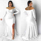Plus Size Sexy V Neck Solid Color Split Maxi Dress NNWF-7749