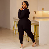 Plus Size Solid Bandage Split Tops And Tight Pant Two Piece Set YNSF-1869