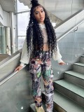 Fashion Leaf Print Straight Pocket Cargo Pants GSMJ-1096