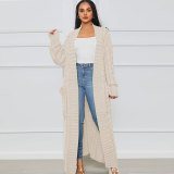 Solid Color Long Twist Sweater Cardigan Coat FSXF-F380
