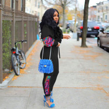 Plus Size Print Patchwork Long Sleeve Pant Two Piece Set NY-10342