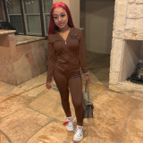 Letter Print  Solid Zipper Hoodies Pant Two Piece Set FSL-117-2