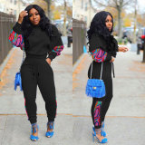 Plus Size Print Patchwork Long Sleeve Pant Two Piece Set NY-10342
