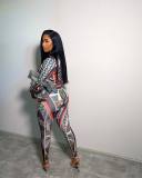 Fashion Print Long Sleeve Shirt And Pencil Pant Two Piece Set GYSF-7145