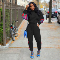 Plus Size Print Patchwork Long Sleeve Pant Two Piece Set NY-10342