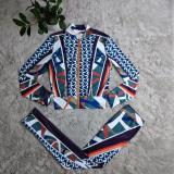 Fashion Print Long Sleeve Shirt And Pencil Pant Two Piece Set GYSF-7145