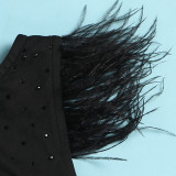 Hot Drilling Feather Splicing See Through Irregular Dress NY-2596