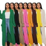 Solid Color Long Twist Sweater Cardigan Coat FSXF-F380