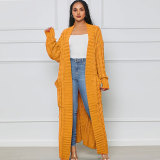 Solid Color Long Twist Sweater Cardigan Coat FSXF-F380