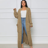 Solid Color Long Twist Sweater Cardigan Coat FSXF-F380