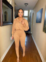 Plus Size Fashion Solid Color Zipper Jumpsuit FNN-8694