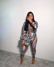 Fashion Print Long Sleeve Shirt And Pencil Pant Two Piece Set GYSF-7145