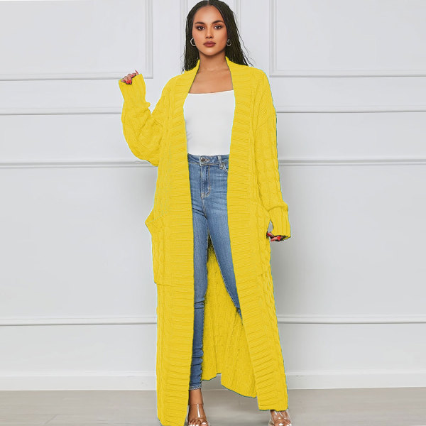Solid Color Long Twist Sweater Cardigan Coat FSXF-F380