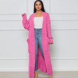 Solid Color Long Twist Sweater Cardigan Coat FSXF-F380