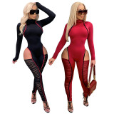 Splice Mesh Sexy Long Sleeve Jumpsuit YF-9790