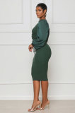 Solid Color Long Sleeve Slim Midi Dress XHXF-336