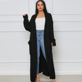 Solid Color Long Twist Sweater Cardigan Coat FSXF-F380