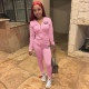 Letter Print  Solid Zipper Hoodies Pant Two Piece Set FSL-117-2