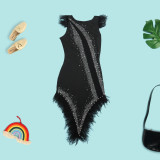 Hot Drilling Feather Splicing See Through Irregular Dress NY-2596