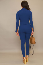 Ribber Single Breasted Long Sleeve Pant Slim Two Piece Set ME-8246