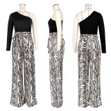 Fashion Patchwork Single Shoulder Sleeve Wide Leg Jumpsuit ASL-6625