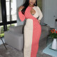 Fashion Color Blocking Hollow Out Slim Maxi Dress HNIF-004