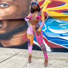 Sexy Print Hollow Out Jumpsuit(Without Headscarf) SH-390436