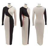 Fashion Color Blocking Hollow Out Slim Maxi Dress HNIF-004