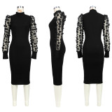 Mesh Patchwork Slim Midi Dress ASL-6620