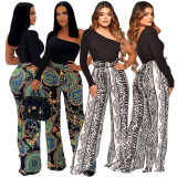 Fashion Patchwork Single Shoulder Sleeve Wide Leg Jumpsuit ASL-6625