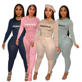 Letter Print O Neck Tops And Pant Casual Two Piece Set CXLF-8091